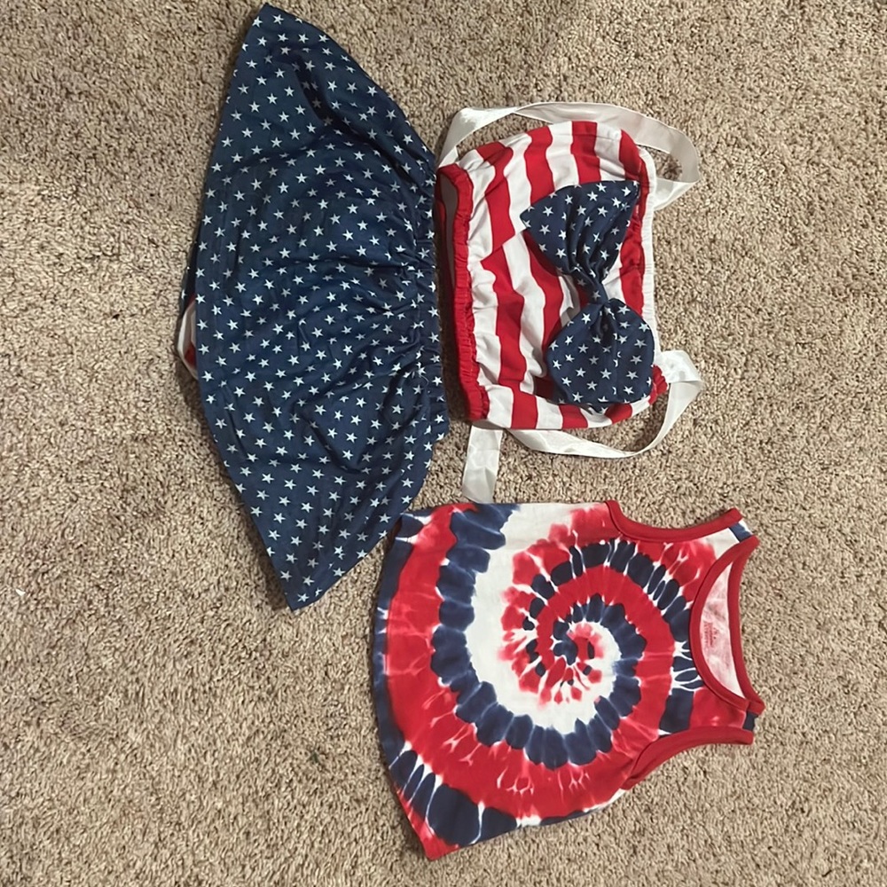 Lotucy baby girl Fourth of July American Flag Tube Top and Skirt, Tie Dye Bundle
